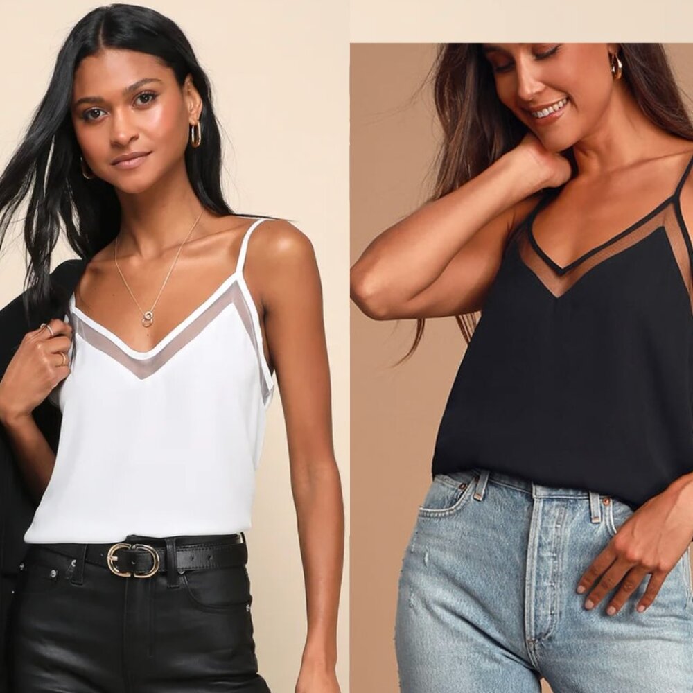 Lulus Sweet Fling Black Mesh Tank Top Lot of 2 (Black and White size XS)